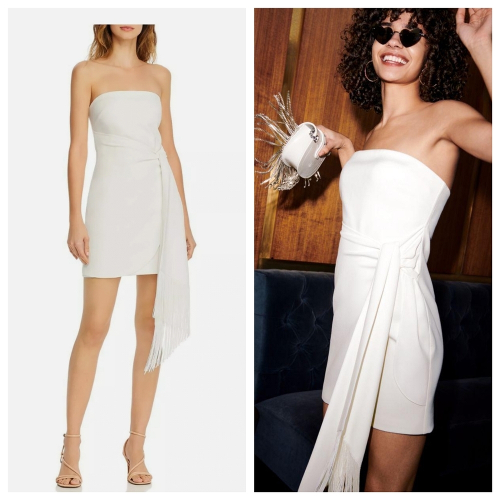 WORN ONCE LIKELY Lexie White Strapless Fringe Sash Mini Dress Size 4 - no tags